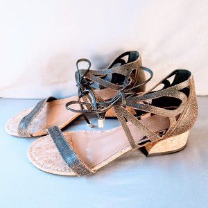 KLUB NICO Gladiator Sandals, Brown Lace Up Open Peep Toe Block Heel Summer, 7